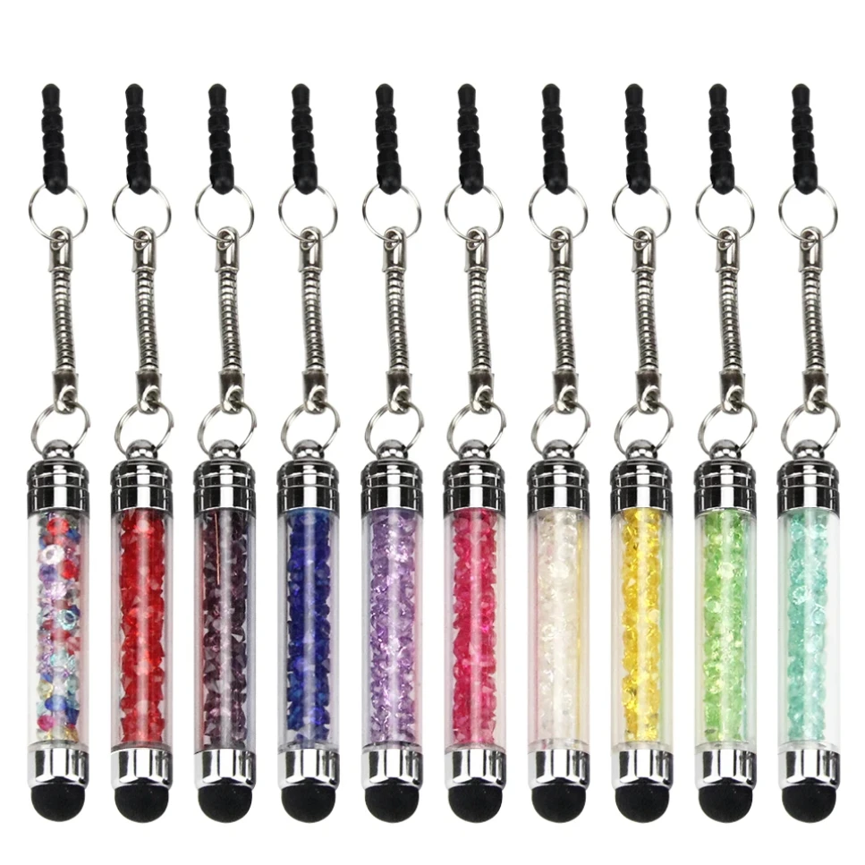 Portable Diamond Crystal Stylus Capacitive Touch Screen Pen with Dust Plug for iPhone Android Mobile Phones Tablet