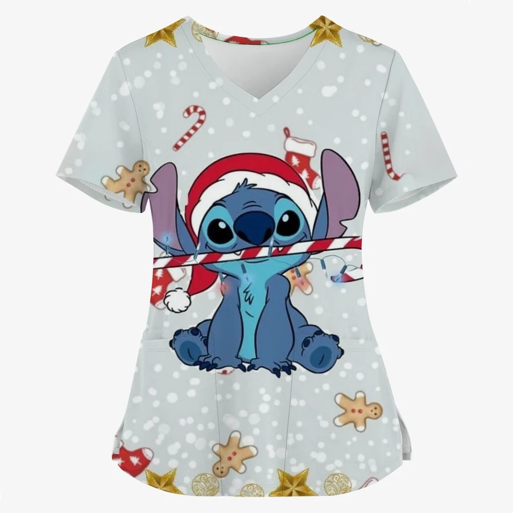T-shirt Summer Merry Christmas Woman Clothes Hospital Tops Disney Top Women 2024 Nurse Uniform Stitch T-shirts Tees Women's Top