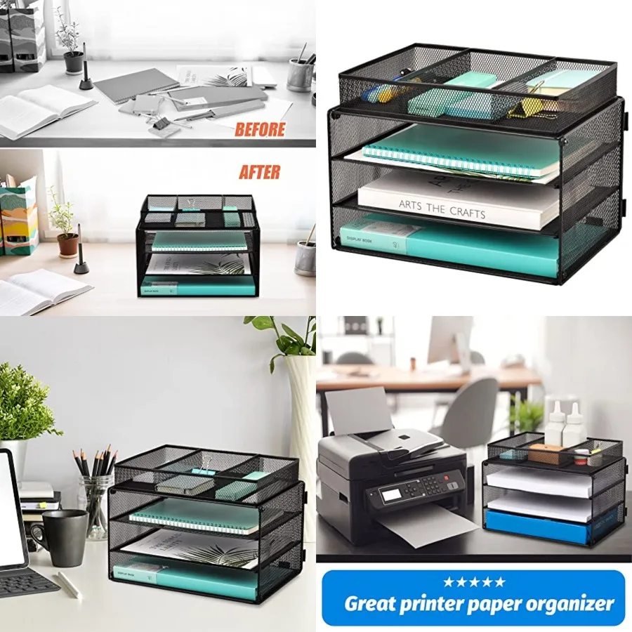 منظم ملفات مكتب شبكي من 3 طبقات مع درج للمكتب المنزلي باللون الأسود - حل فعال لفرز الحروف وتخزين المستندات #1