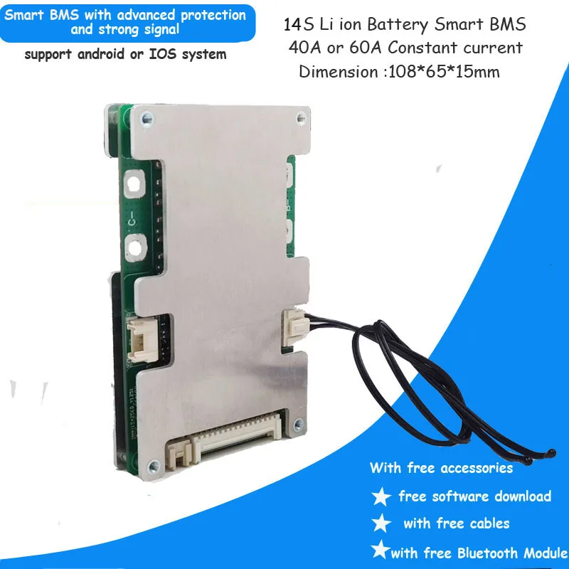 14S 58.8V Li ion Smart Bluetooth BMS with APP software managment for electric scooter of bike battery lipo with 20A to 60A