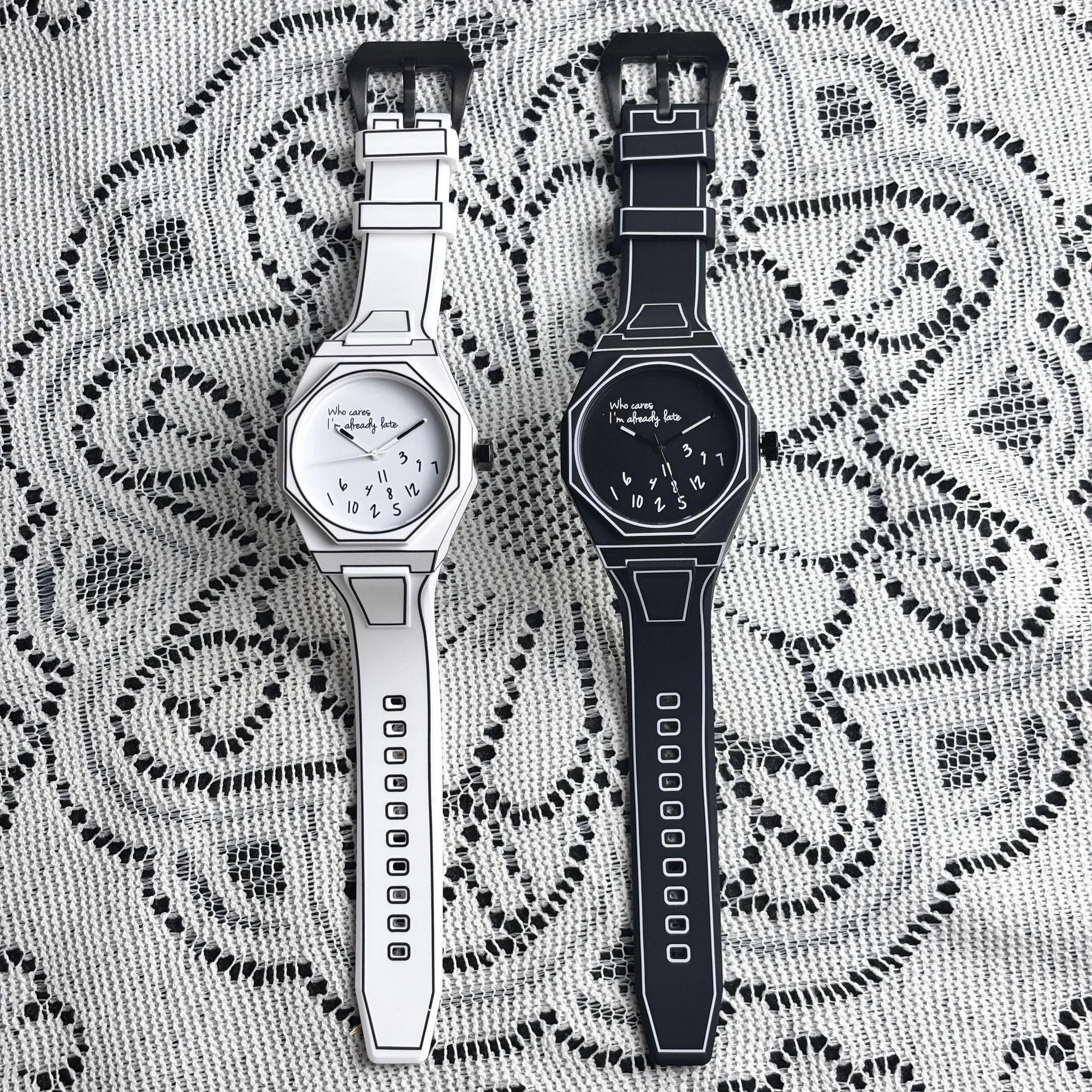 Comic Style Quartz Horloge Heren Achthoekig Digitaal Wijzerplaat Horloge Waterdicht Siliconen Band Quartz Horloge Heren Geschenkdoos Horlogeset