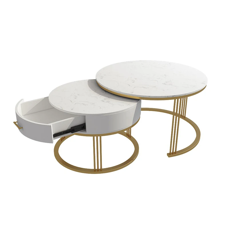 

Nordic simple marble round coffee table modern living room gold wrought iron light luxury small apartment