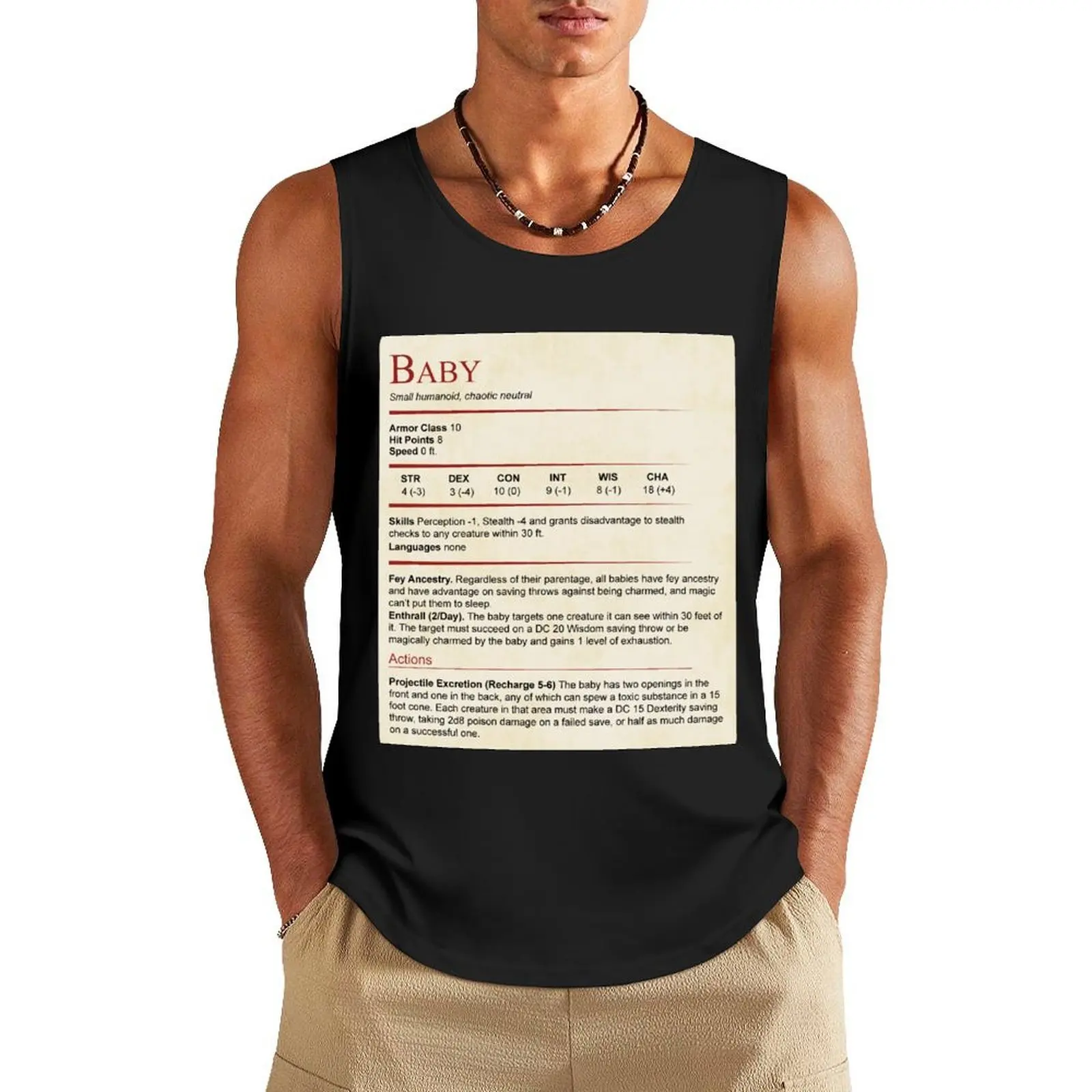 

D&D Baby Stat Block Tank Top t-shirt for men t-shirt Men's Sleeveless men sleeveless gym shirt man fitness