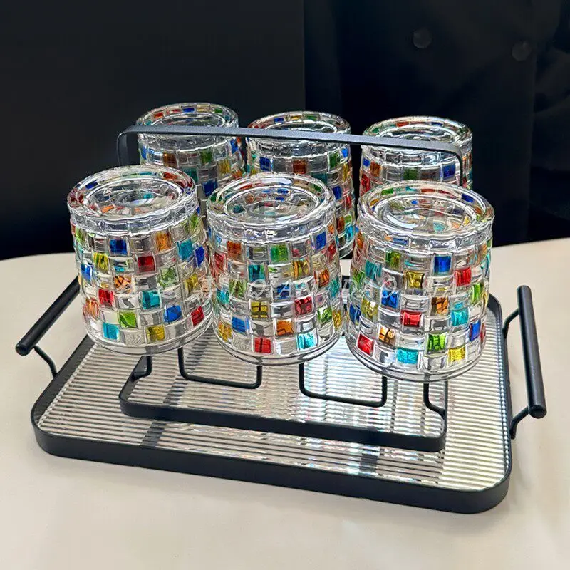 Advanced refraction rainbow light painted cup holder set household high temperature resistant living room