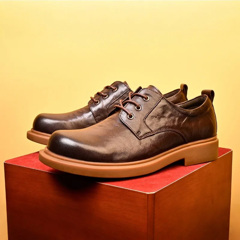 

Italian Mens Genuine Leather Dress Shoes Luxury Handmade Quality Comfortable 2026 Autumn Round Toe Casual Business Shoes Man
