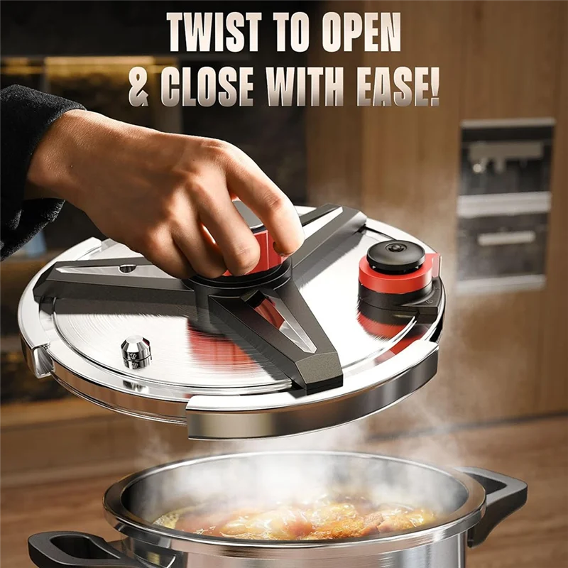 AT19-Triple-Layer Stainless Steel Pressure Cooker 5 L, Canner With Body Rotating Lock/Unlocking Lid System