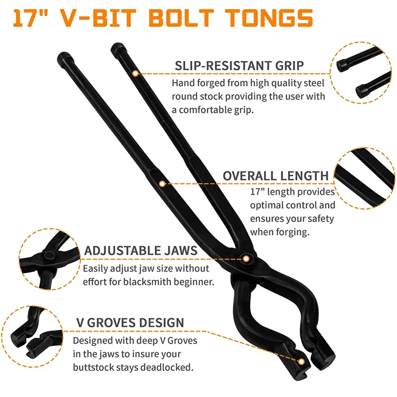 NONY 17 Inch V-Bit Bolt Blacksmith Tongs, Wolf Jaw Tongs Assembled Knife Making Blacksmith Bladesmith Anvil Forge Tongs