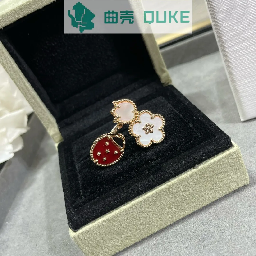 Free ShippingV Gold Precision Ladybug Plum Blossom Open Women's Instagram Fashion Personality Ring Birthday Gift