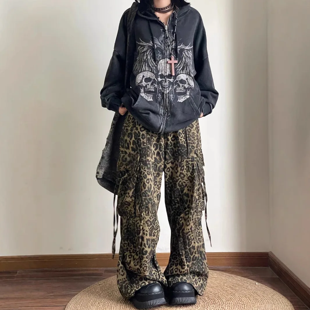Dark Y2K Gothic Style Hoodies for Women Autumn Winter Punk Retro Skull Print Zip Up Hoodie Sweatshirt Hooded goth Jacket Coat