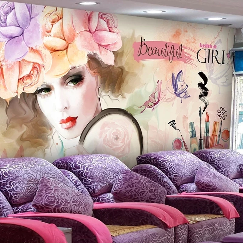 Customized Photo 3D Wallpaper Modern Hand Painted Watercolor Beauty Salon Mural Abstract Art Nail Salon background wall bedroom