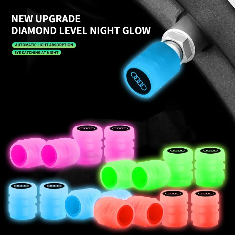 Luminous Car Tire Valve Caps Fluorescent Motorcycle Wheel Tyre for Audi S Q7 A1 A7 Q3 8L TT Mk2 C5 A5 A3 A4 B8 8P 8V A6 C7 Q5