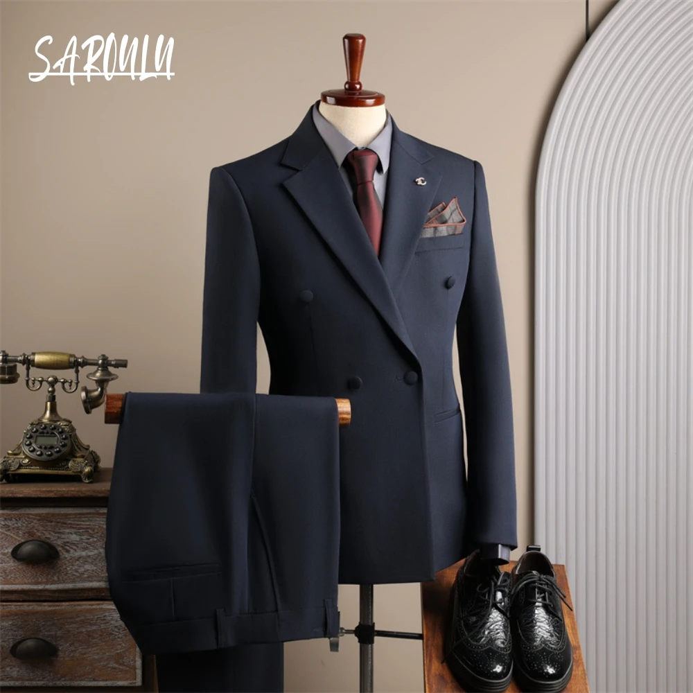 Premium Slim Fitting Tuxedo, Business Two Pieces Dancing Men's Suit Set, Fashion Casual Double Breasted Set, On Sale Outfit