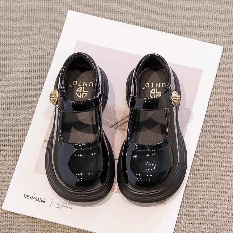 Spring Autumn Children Black Mary Jane Shoes Kids Soft Sole Velcro Princess Flats Girls Single Strap Student Performance Shoes