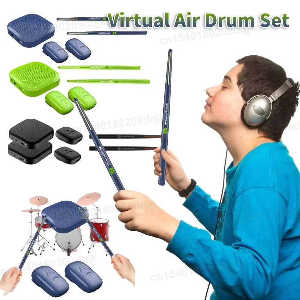 Air Drum with Drumsticks Sets Portable Electronic Virtual Air Drum Drumsticks Pedals Professional for Beginners Children Adults