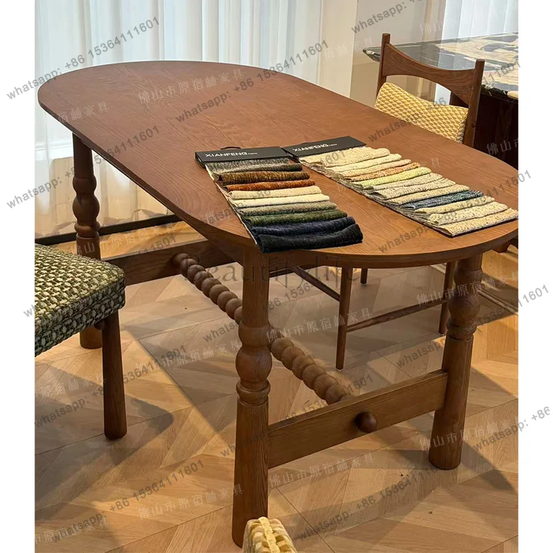 French solid wood rectangular oval dining table home small apartment retro long table