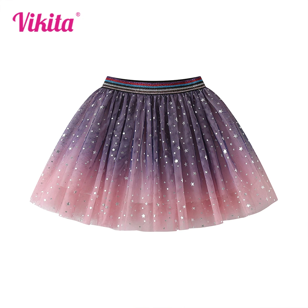 

VIKITA Kids Gradient Star Sequined Casual Tulle Skirt Girls Colorful Birthday Party Ballet Performance Mini Skirts Kids Clothing