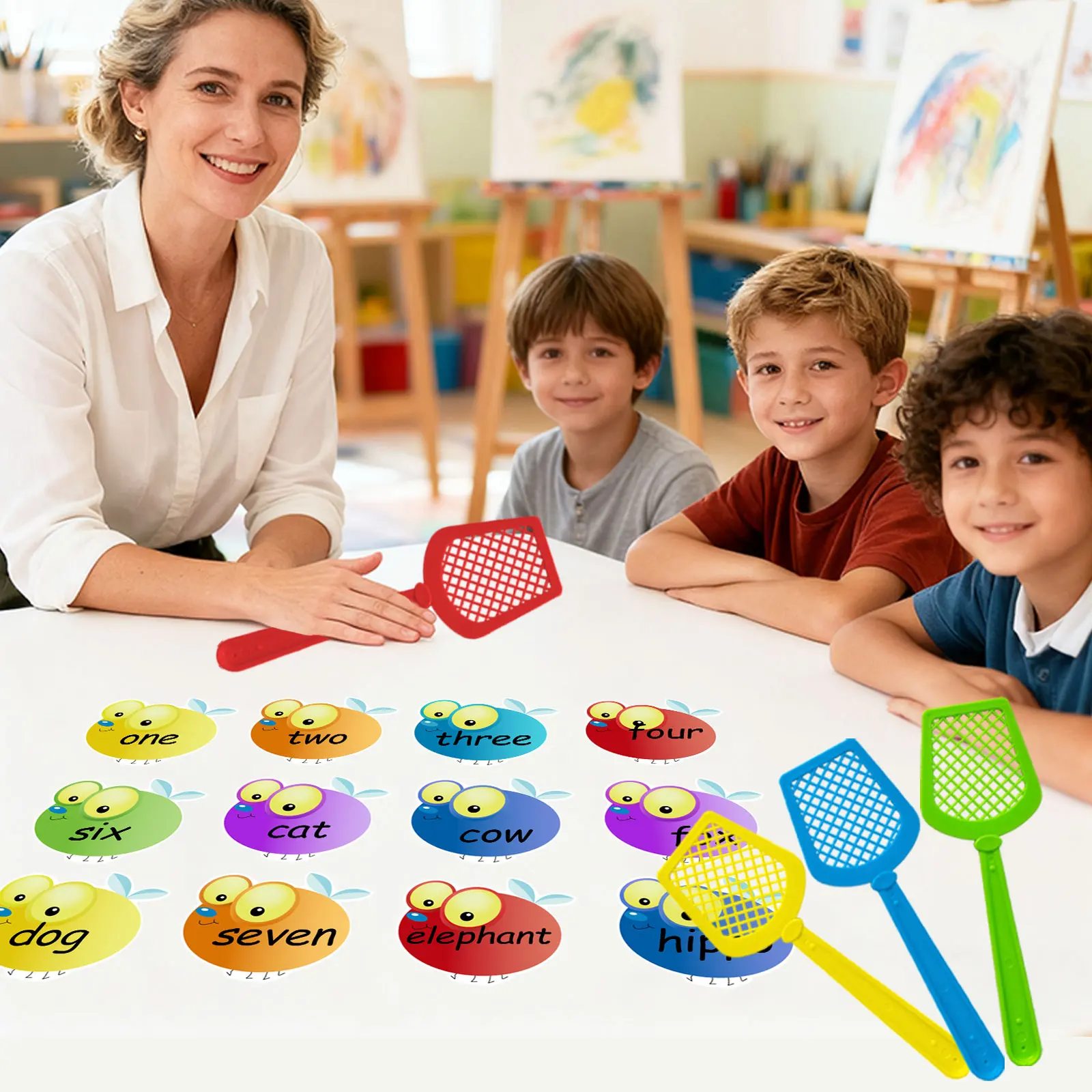 Fly Swatter Literacy Toys, English Sight Words Flash Cards for Preschool Kids Classroom Parent-Child Games
