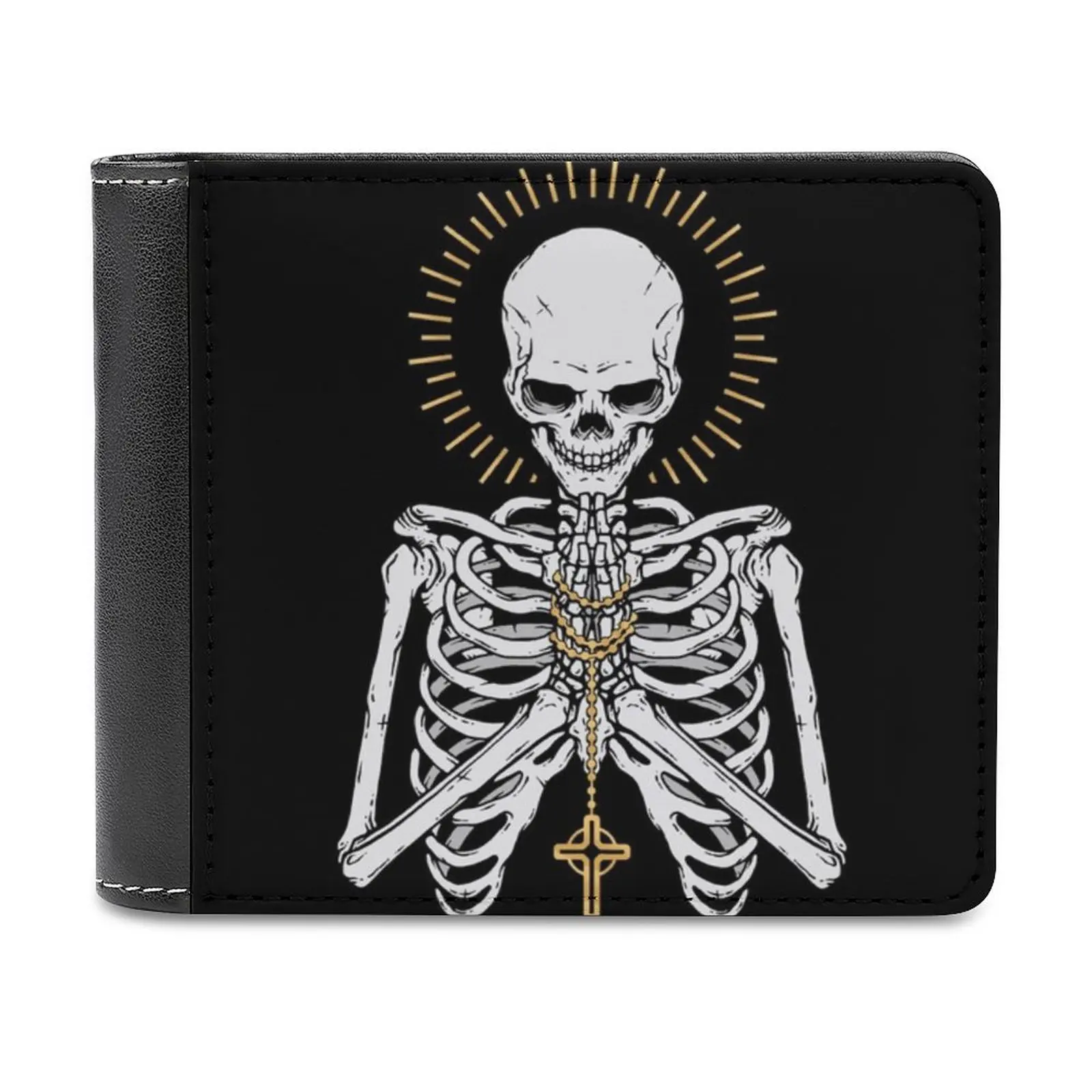 

Pray For Death Leather Wallet Men Classic Black Purse Credit Card Holder Fashion Men's Wallet Skull Death Black And White