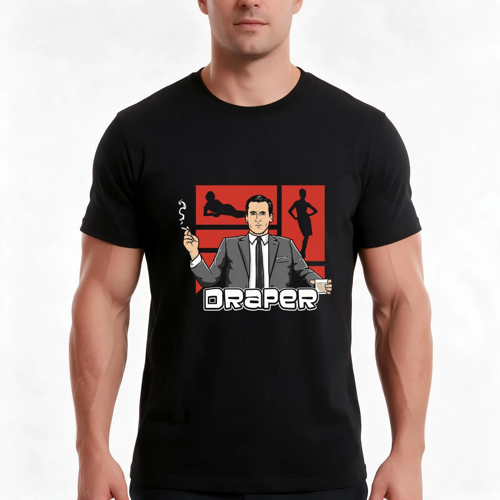 Draper T-Shirt, Summer Casual Cotton Tee, Oversized Streetwear Tops, Vintage Graphic Print, Loose Fit Short Sleeve, 100% Cotton