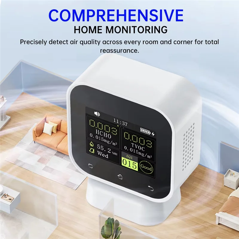 

【Shopper’S-Favorite!】4 In 1 Air Quality Monitor Formaldehyde Detector HCHO TVOC HUM AQI Temperature Tester