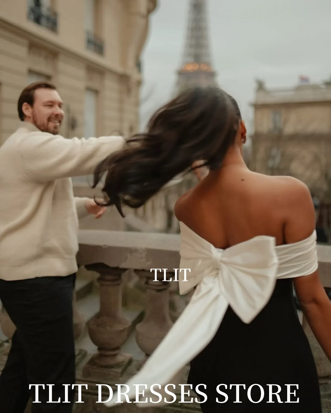 TLIT مثير أسود وأبيض التباين اللون الساتان ثوب مسائي فستان قصير طول حمالة القوس الكبير فستان حفلات مخصصة حفلة رسمية