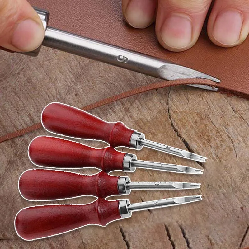 1pc 1.0/1.2/1.4/1.6mm Leather Edge Beveler Skiving Beveling Knife Cutting Hand Craft Tool with Wood Handle DIY Tools