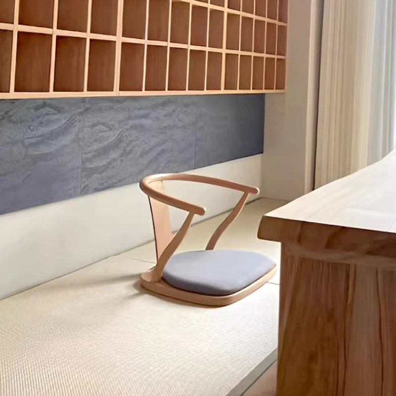 

Japanese Tatami Floor Chair Solid Wood Backrest Armchair for Bedroom Legless Tea Stool Bay Window Low Profile Meditation Seat