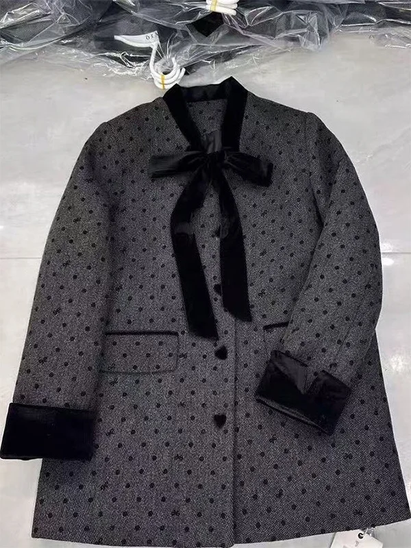 

plus Size 300 Pou Sweet Ele Polka Dot Knot Belted Mid-Length Loose Versatile Cotton Jaet Women's Faion