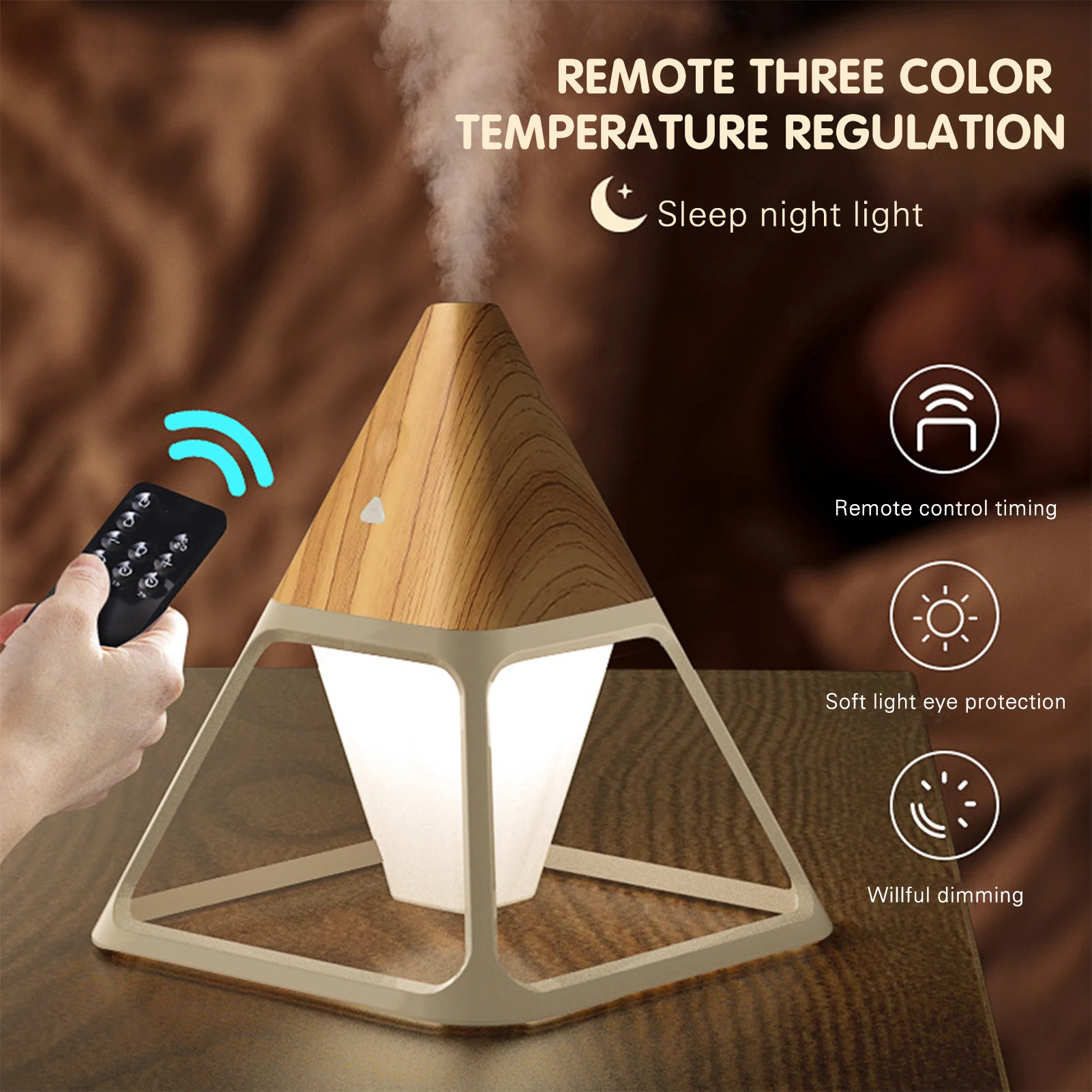 Cool Pyramid Humidifier Night Light Remote Control USB Humidifier Pyramid 3color LED Night Light Aroma Diffuser for Home Office