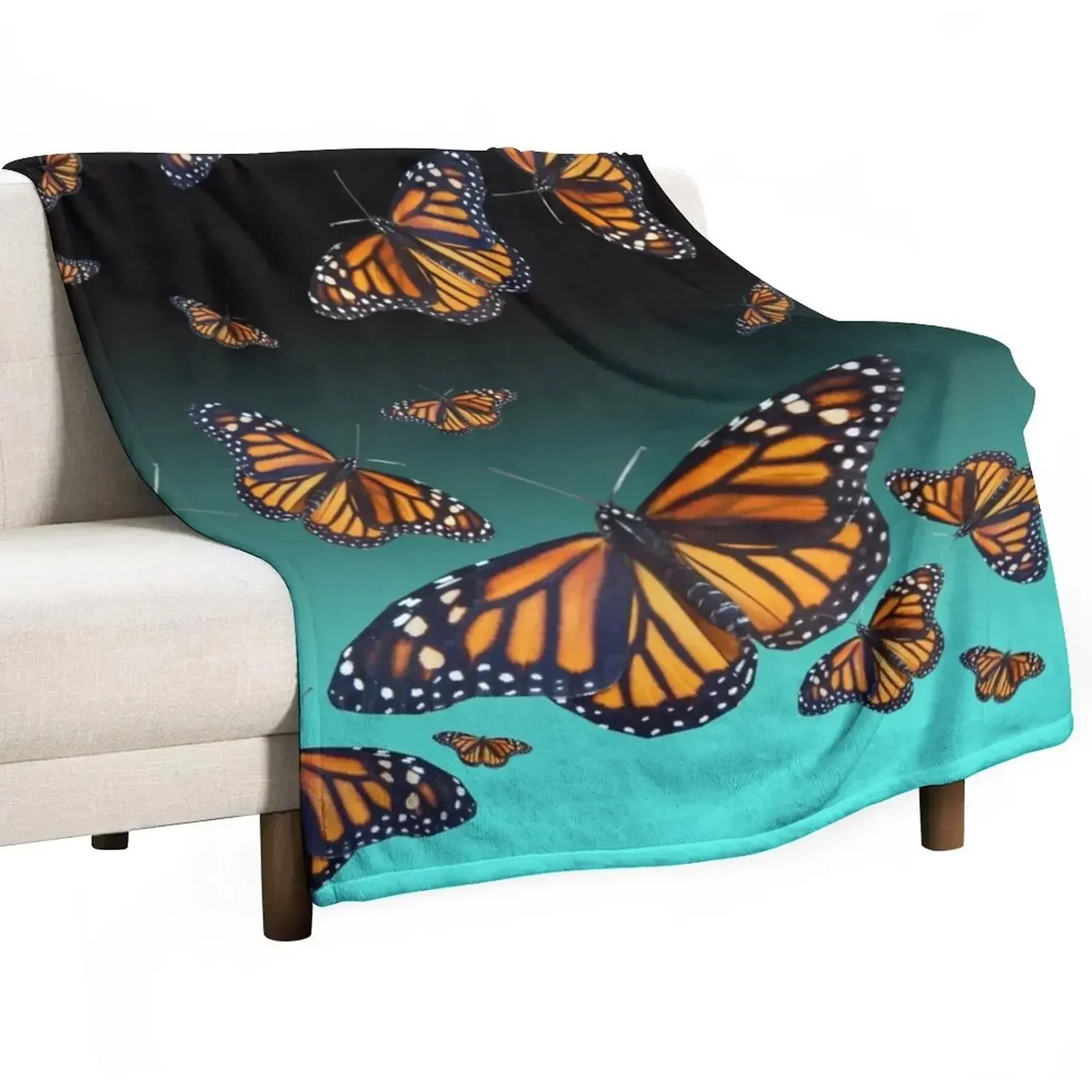 

New Blue and orange monarch butterfly pattern Throw Blanket Plush Polar Blankets For Sofas For Sofa Thin Blankets