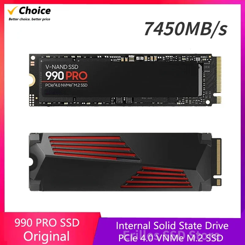 

2024 990 PRO with Heatsink SSD 1TB 2TB 4TB PCIe Gen 4.0x4 Solid State Drive NVMe 2.0 M.2 2280 Internal SSD for Desktop Laptop