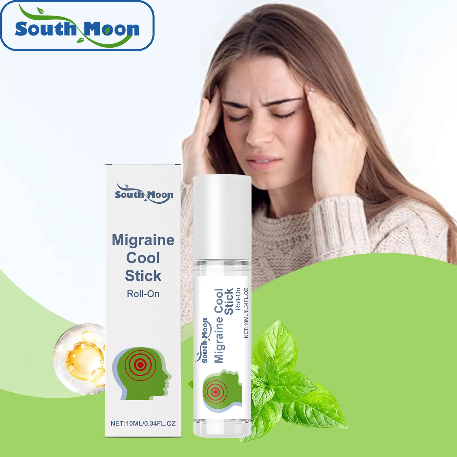 Headache Soothing Roller Relieve Nausea Vomiting Brain Nerve Relaxing Migraines Alleviate Dull Head Ache Convenient External Use