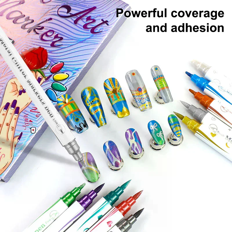 ปากกาเพ้นท์เล็บกันน้ำหลากสี 10 ชิ้น/ชุด สำหรับงานศิลปะบนเล็บ 3 มิติ ลายเส้นนามธรรม อุปกรณ์ทำเล็บ