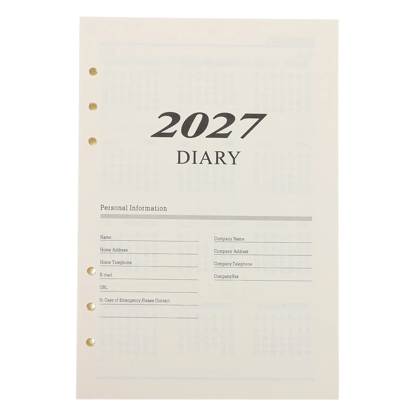 English Monthly Planner Refill 2027 Calendar Refill Inserts Daily Planner Binder Holes Loose-leaf Filler Paper Day Pages Refill