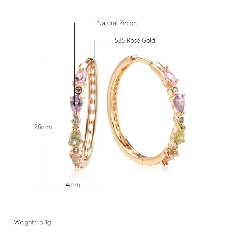 Wbmqda Fashion Colorful Natural Zircon Hoop Earrings For Women 585 Rose Gold Color  Wedding Party Fine Dubai Jewelry Accessories