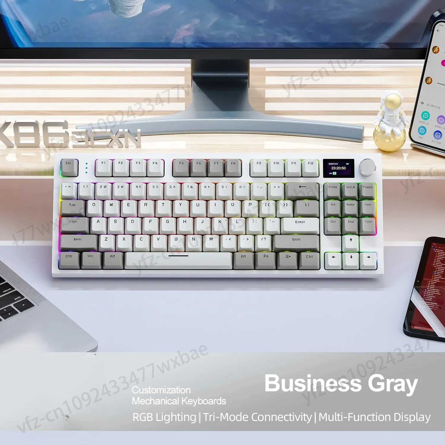 With Display Screen and Volume Rotary Button for Games and Work K86 Wireless Hot-Swappable Mechanical Keyboard Bluetooth/2.4g