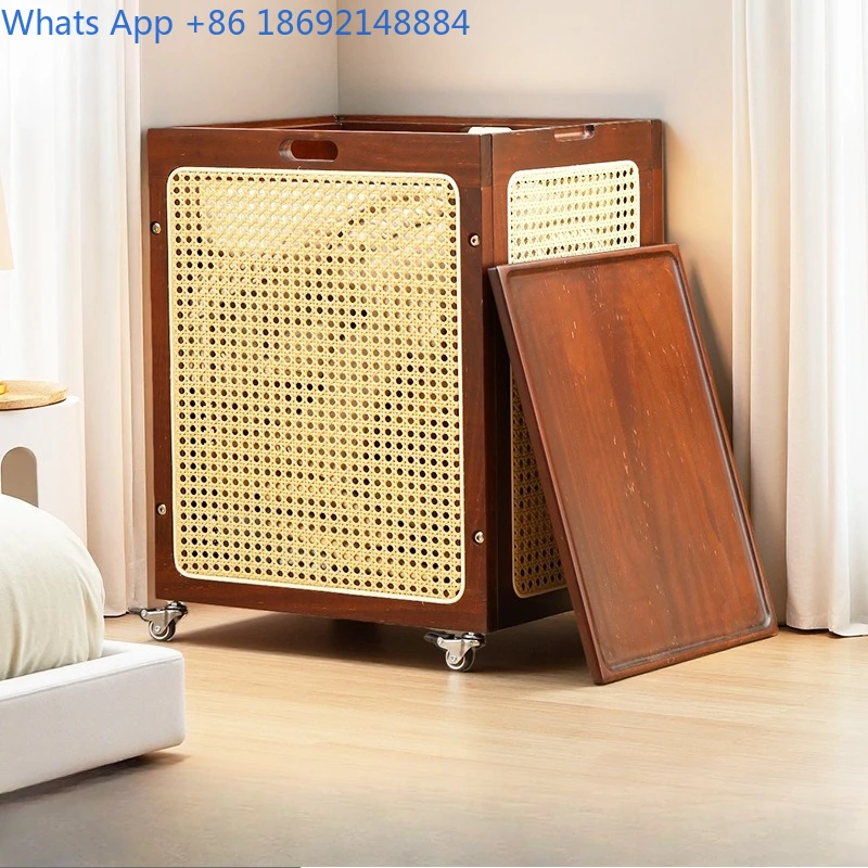 Dirty Laundry Basket Household Clothes Storage Basket Rattan Woven Storage Bin High-Value Dirty Laundry Basket with Wheels
