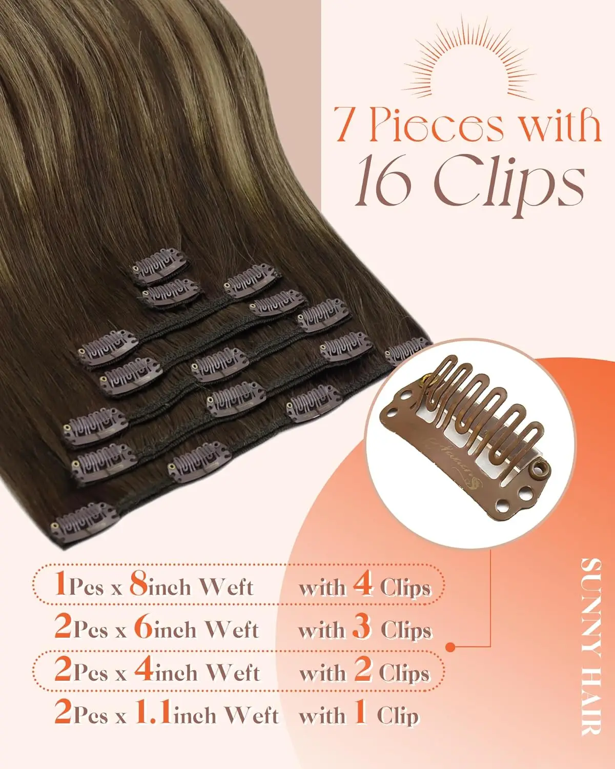 วีซันนี่ คลิปต่อผมแท้ ผมตรงแบบเรมี่ บาลายาจ และผมต่อแบบเปียโน ผมแท้ 135 กรัม