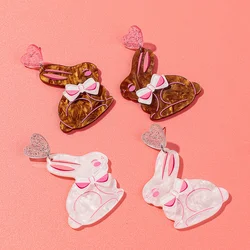 Valentine's Day Cute Bowknot Rabbit Acrylic Earrings for Women New Statement Love Bunny Drop Earing Trendy Jewelry Festival Gift