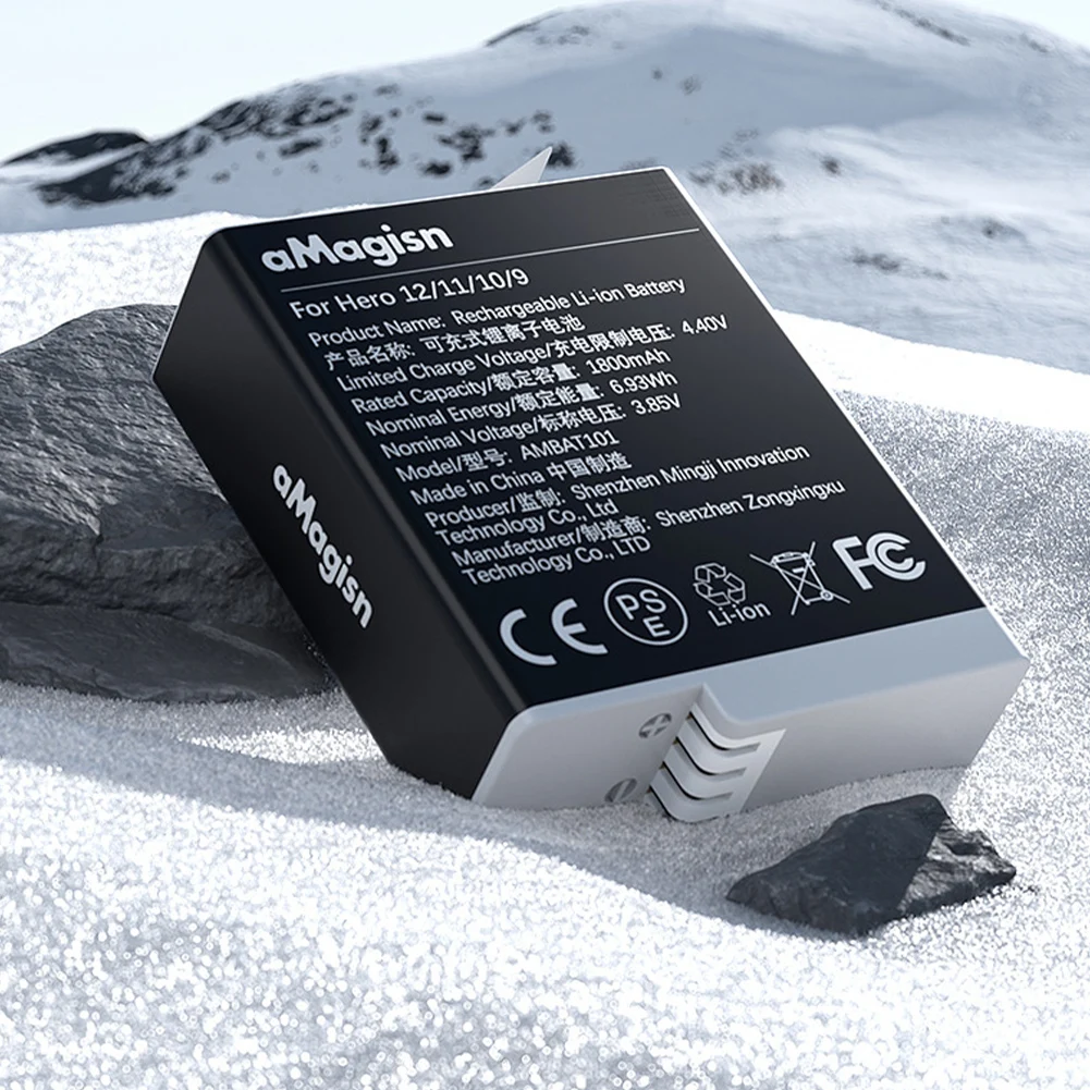 完全にデコードされたカメラバッテリー充電器、交換用リチウムイオン電池、GoPro Hero 12、11、10、9、1800mahに適合