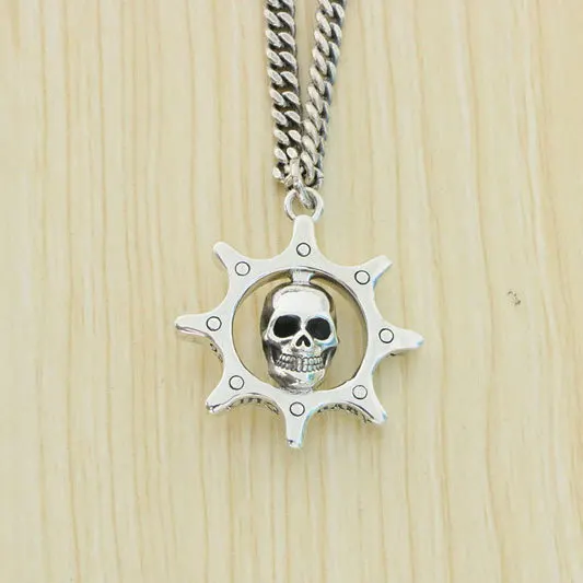 

Personality Harley motorcycle punk domineering skull dark 925 sterling silver Gothic hip hop men's stylish pendant necklace