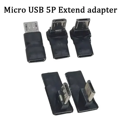 Imagen 2 del producto 1/3/5 Uds cuerpo ultracorto USB de 90 grados en ángulo izquierdo y hacia arriba y hacia abajo Micro 5 pines hembra a Micro USB adaptador de datos macho