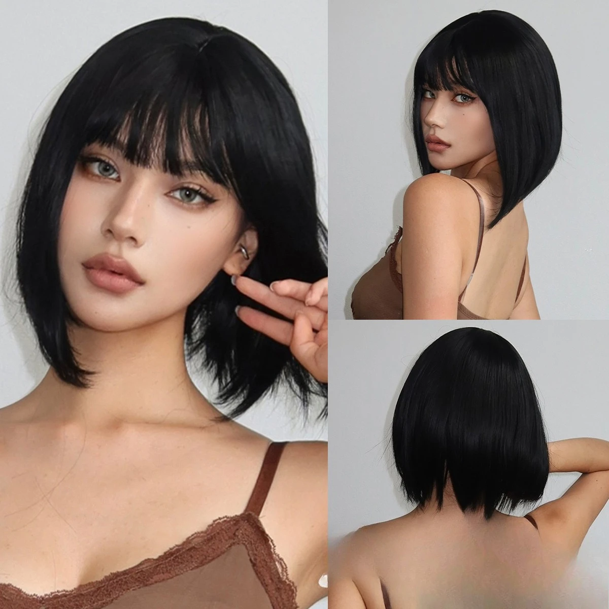 

Wig Female Qi Bangs Black Clavicle Shoulder Long Short Straight Hair Hot Wig