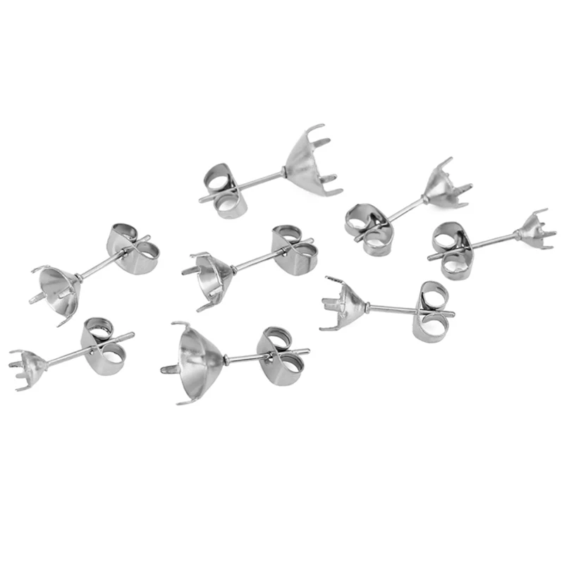 20pcs PVD Never Fade Stainless Steel Earrings Settings 5 6 8 mm Zirconia Stone Cabochon Base With Earrings Back Jewelry Making view 6