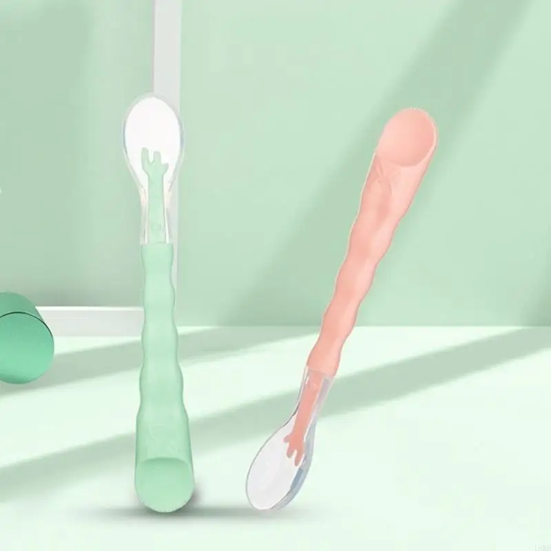متعددة الوظائف الطفل ملعقة سيليكون الطفل تغذية ملعقة مزدوجة الرأس الطفل ملاعق L8RB