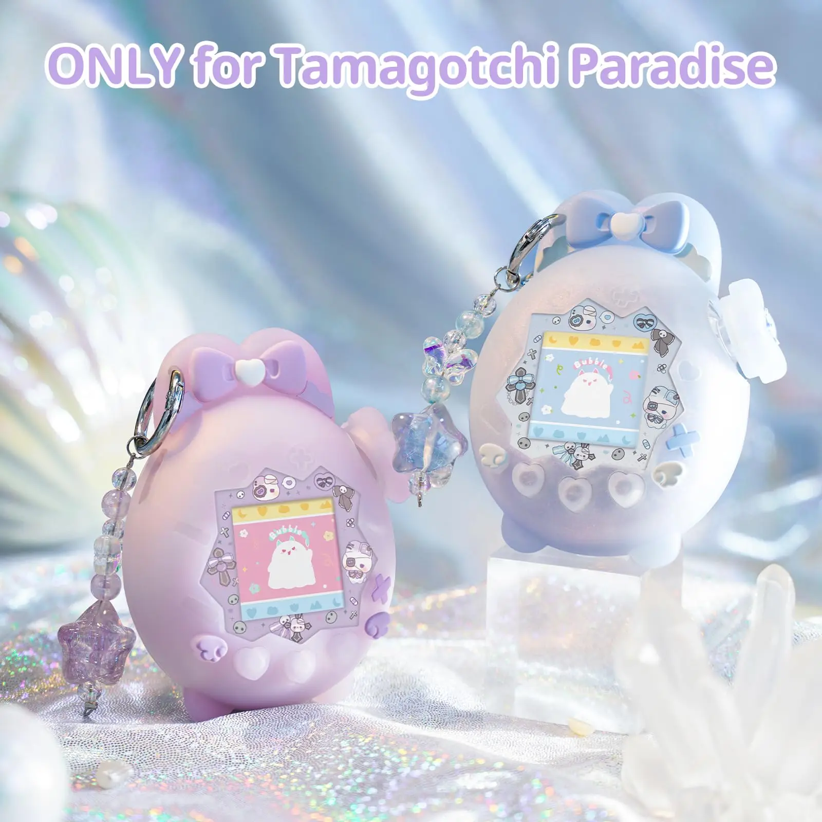 Bunny Polarized Silicone Case for Tamagotchi Paradise – Cute 4-Piece Set with Knob Cap , Faceplate Insert & Star Charm
