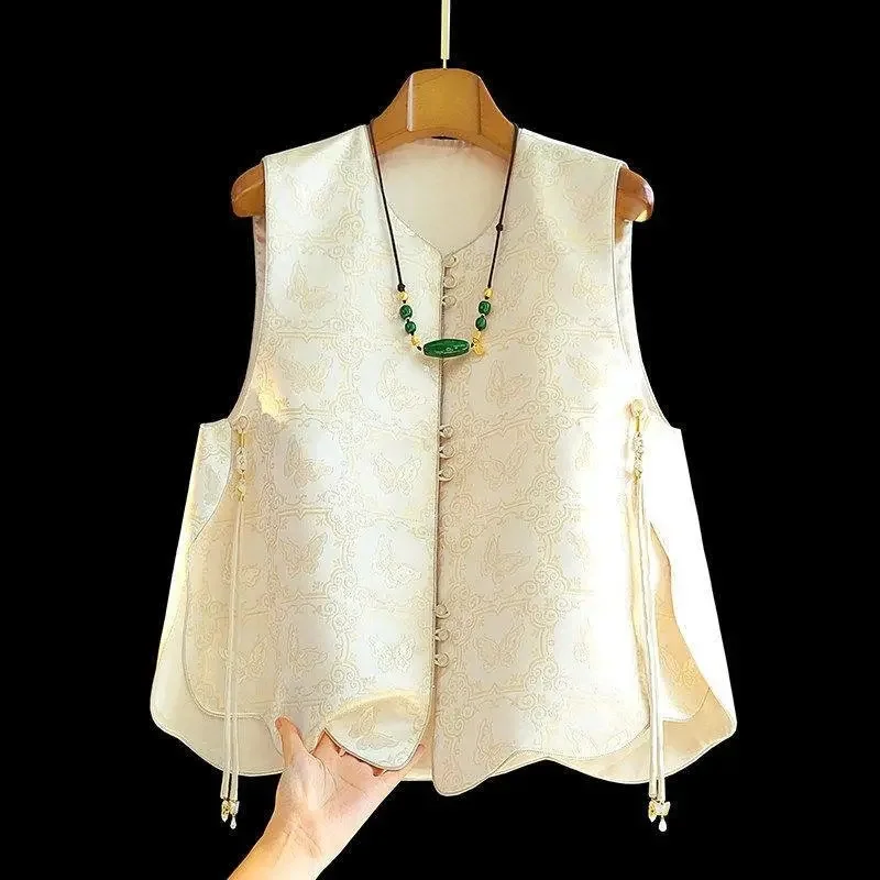 

Women Vest Fashion Spring and Summer Round Collar Sleeveless Waistcoat Loose jacquard Vest Coat Joker Women Cardigan Jacket