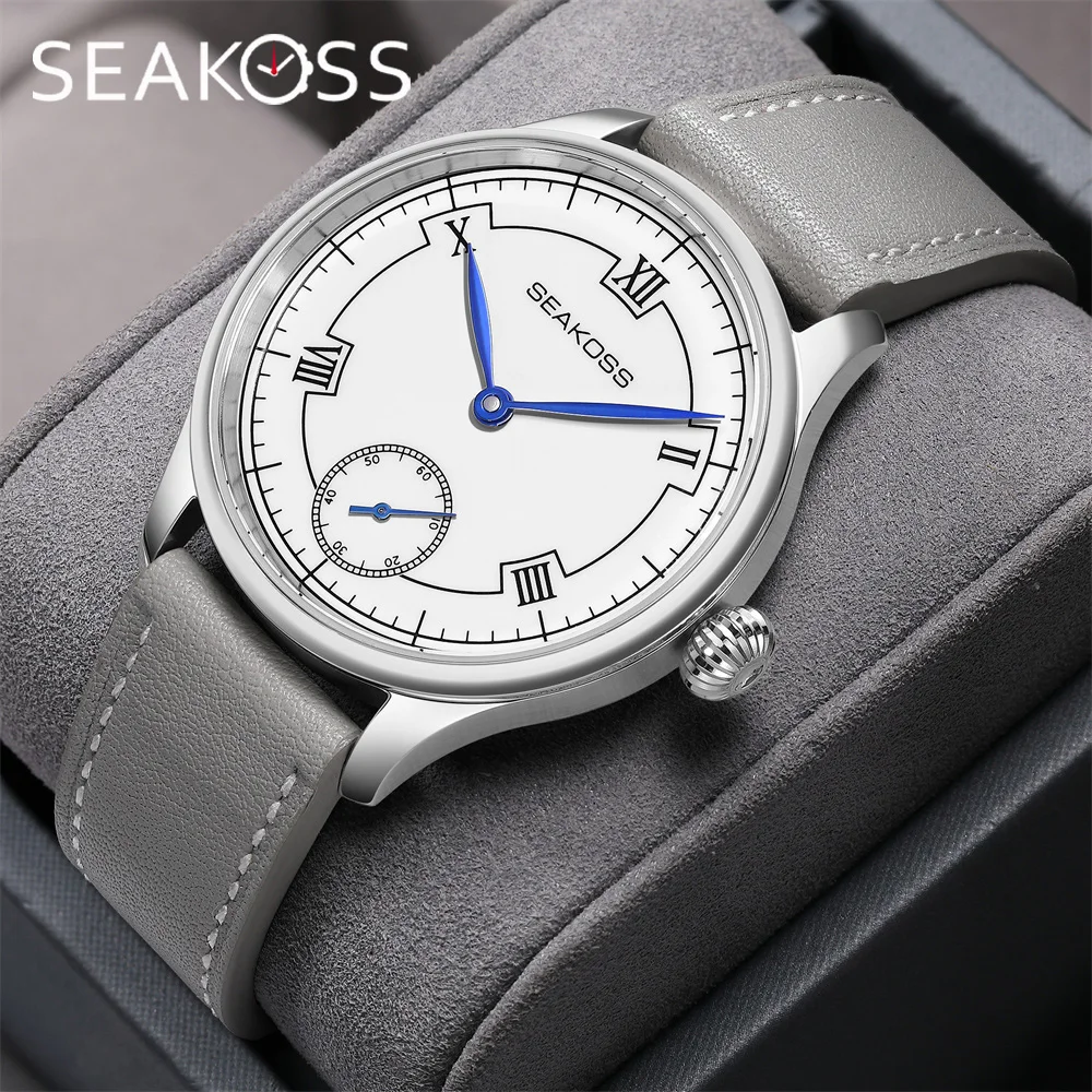 SEAKOSS Men's Mechanical Watch Original Seagull ST3621 Movement Manual Wind 41MM Sapphire Dual Crystal Mirror Wristwatches Clock