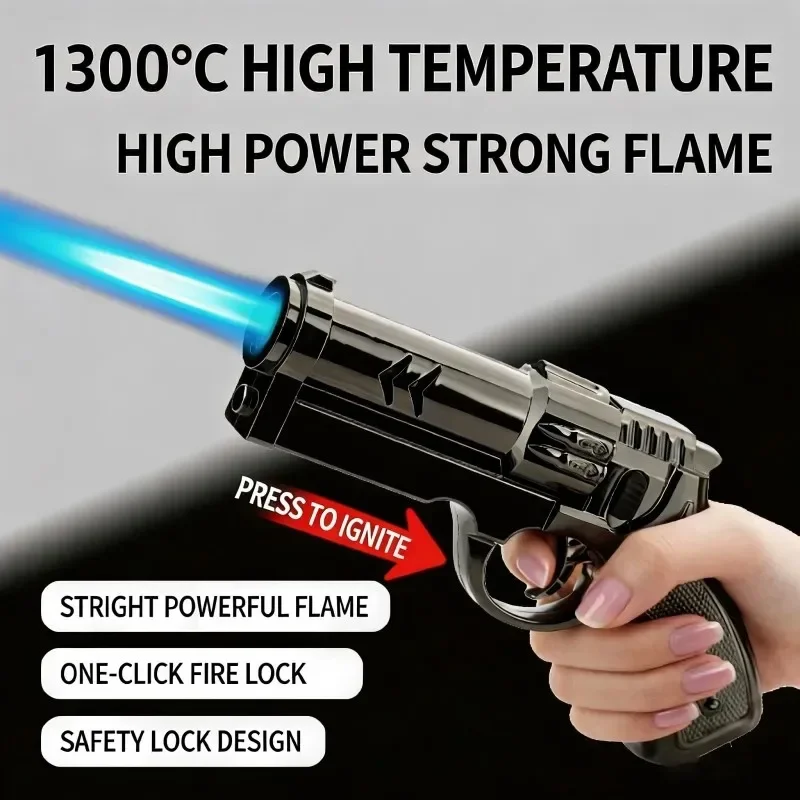 2026 New Hot Creative Pistol Gun Shaped Butane Gas Turbine Lighter Outdoor Windproof Flame Metal Cigar Lighter Men Gadget Gift's