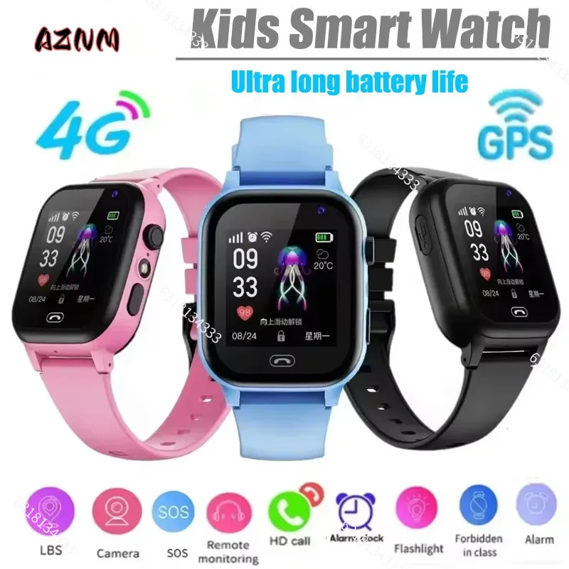 Kinder 4G Smartwatch SOS GPS-Ortung Videoanruf SIM-Karte Smartwatch Kamera mit Licht Touchscreen Wasserdichte Uhr für Kinder